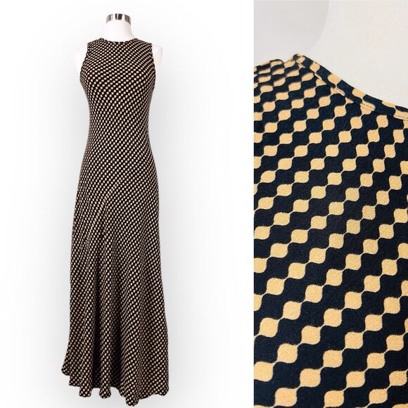 Dissh Mila Bias Cut Maxi Dress Size 2 Black Gold Geometric Sleeveless - Picture 1 of 10